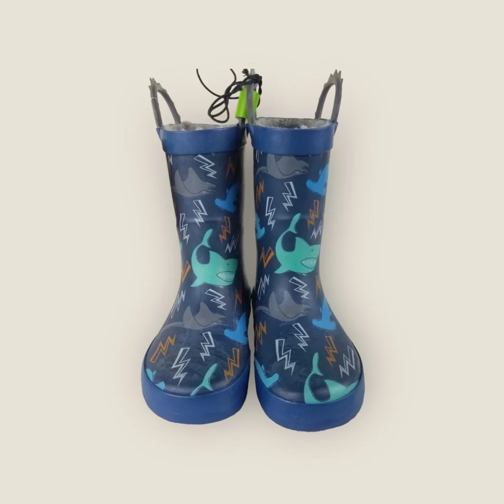 Members Mark‎ Children’s Lined pull on Rain Boot Blue Shark Design size 9/10